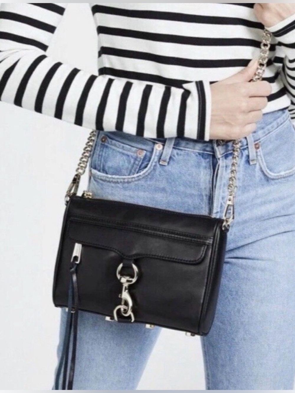 Rebecca Minkoff Black Leather Mini M.A.C. Crossbody with‎ Silver Hardware